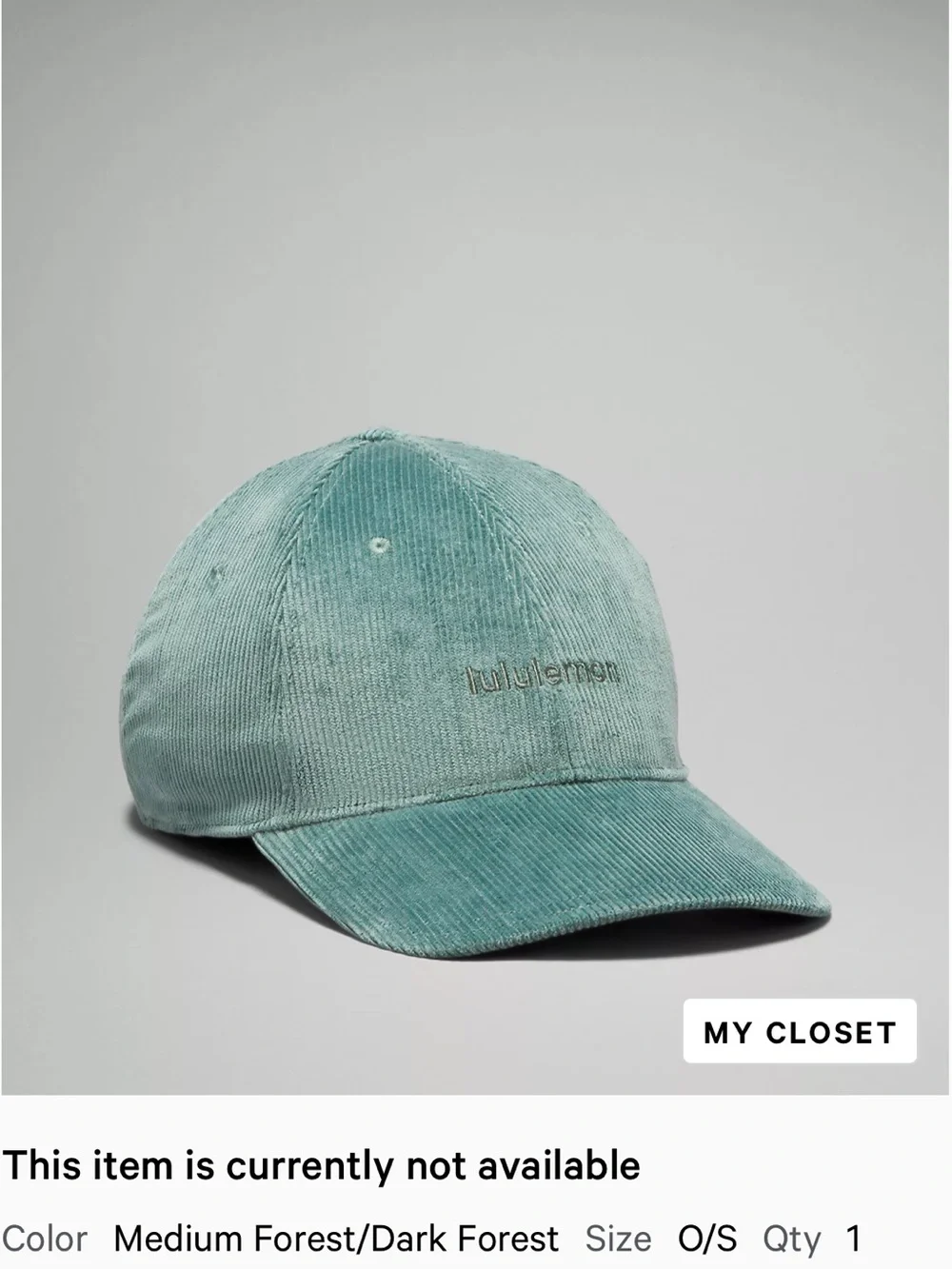 lululemon athletica Medium Forest/Dark Forest Corduroy Men's Cap